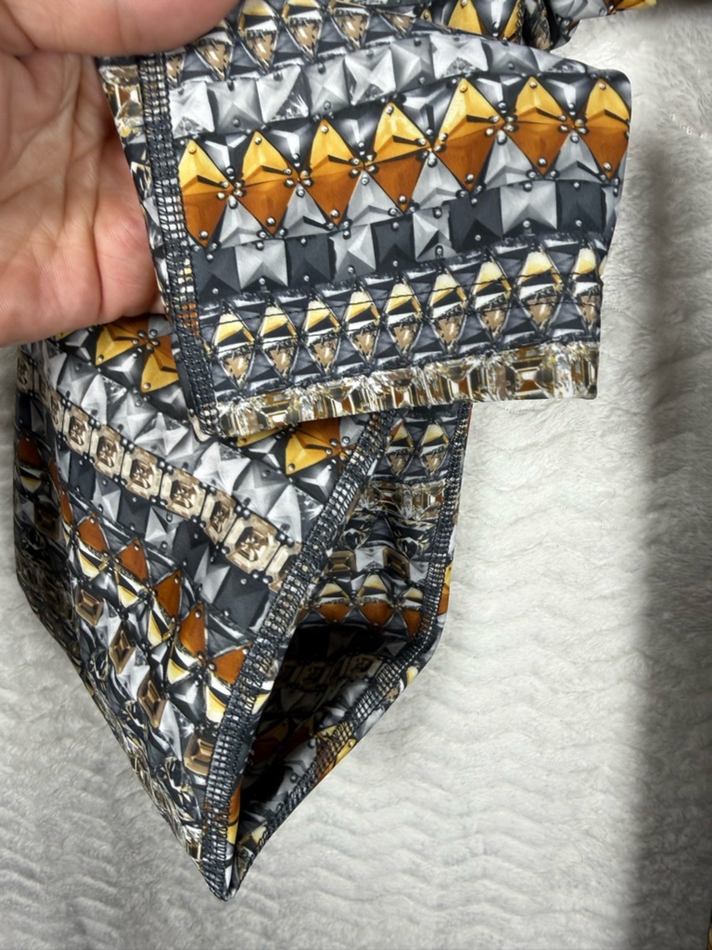 PRISMSPORT Black Waistband Geometric Patterned Leggings with Orange Accents - Picture 10 of 12